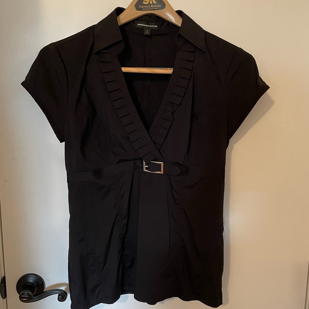 Express Black Blouse with Buckle Detail